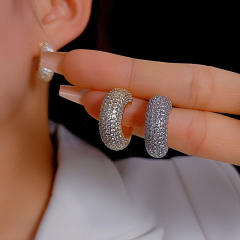Chunky full diamond open hoop gold plated copper earrings