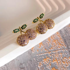 925 needle full diamond cherry sweet studs earrings