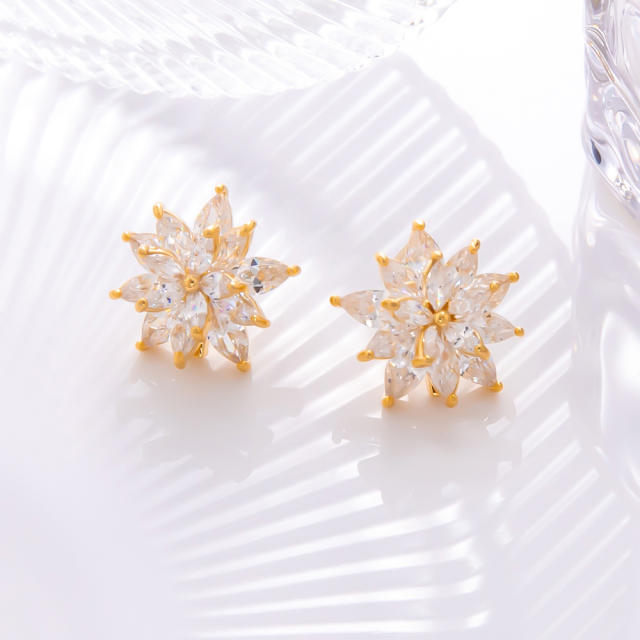 925 needle elegant diamond flower star gold plated copper earrings collection