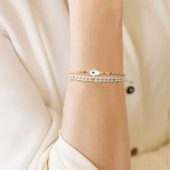 Boho colombia shell hasma hand evil eye three layer bracelet