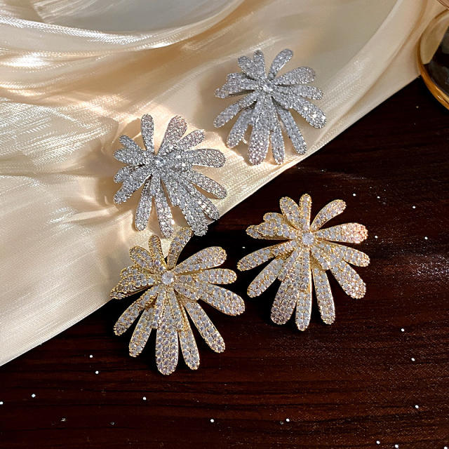 925 needle full diamond luxury firework big earrings
