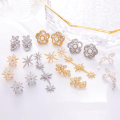 925 needle elegant diamond flower star gold plated copper earrings collection