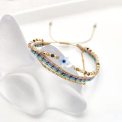Boho colombia shell hasma hand evil eye three layer bracelet