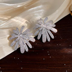 925 needle full diamond luxury firework big earrings