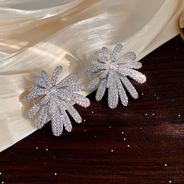925 needle full diamond luxury firework big earrings
