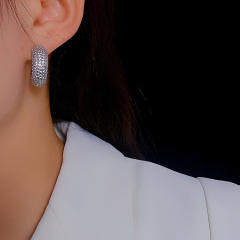 Chunky full diamond open hoop gold plated copper earrings