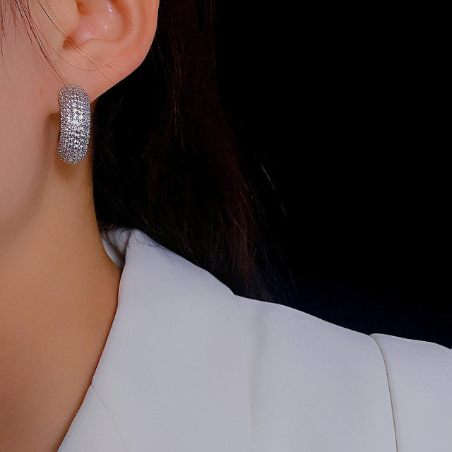 Chunky full diamond open hoop gold plated copper earrings