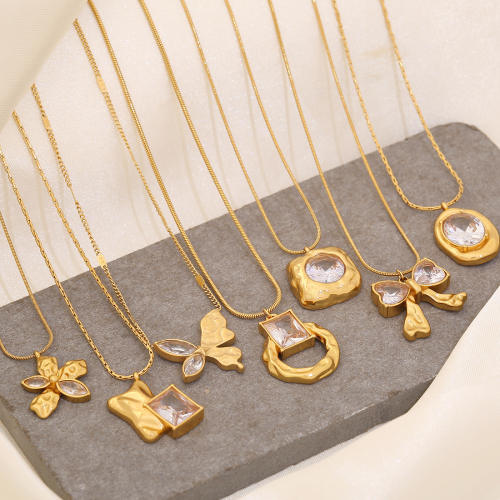 Dainty diamond bow butterfly charm stainless steel necklace earrings set