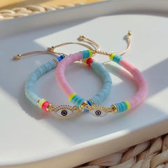 Personality evil eye colorful clay bead beach bracelet