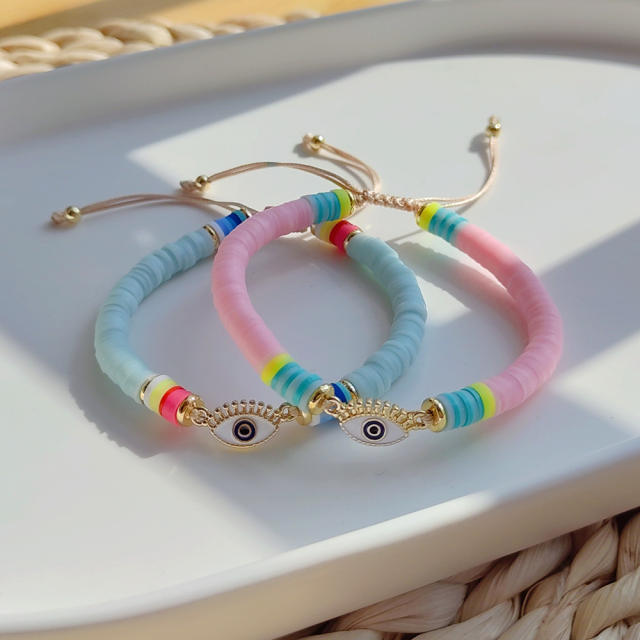 Personality evil eye colorful clay bead beach bracelet