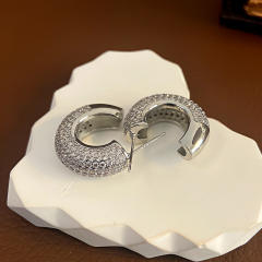 Chunky full diamond open hoop gold plated copper earrings