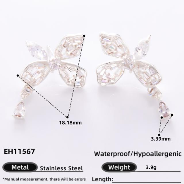 925 needle elegant diamond flower star gold plated copper earrings collection