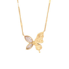 Dainty diamond bow butterfly charm stainless steel necklace earrings set