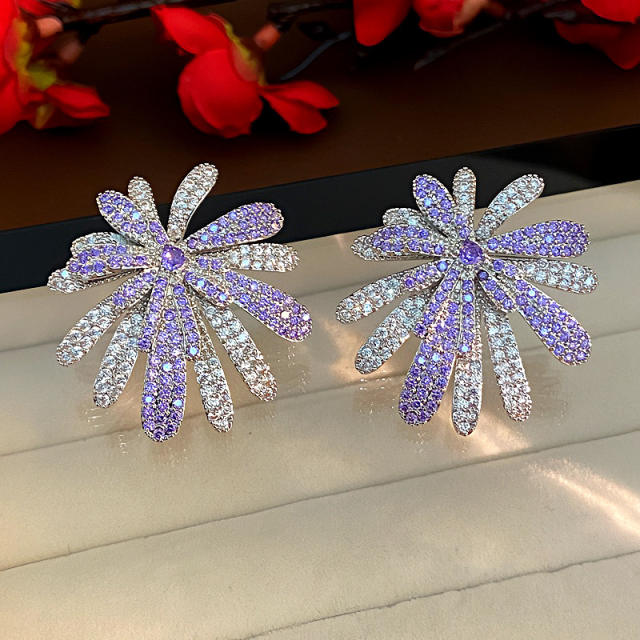 925 needle full diamond luxury firework big earrings