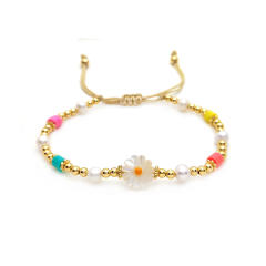 Boho daisy flower 18KG copper bead beach bracelet set