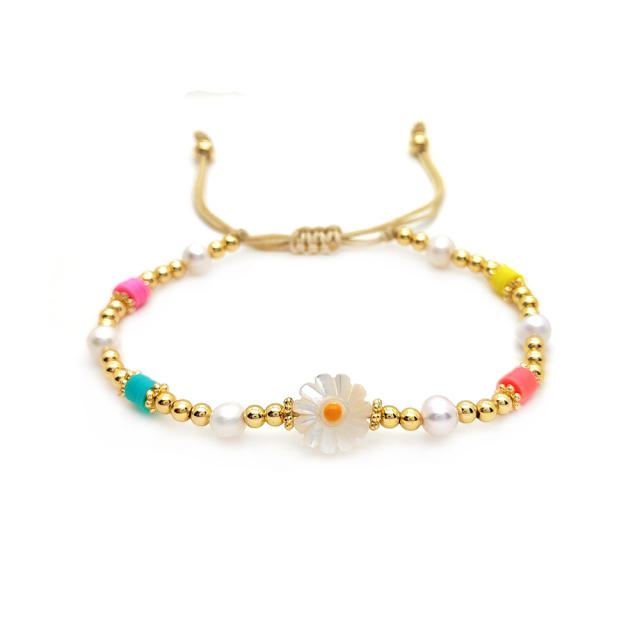 Boho daisy flower 18KG copper bead beach bracelet set