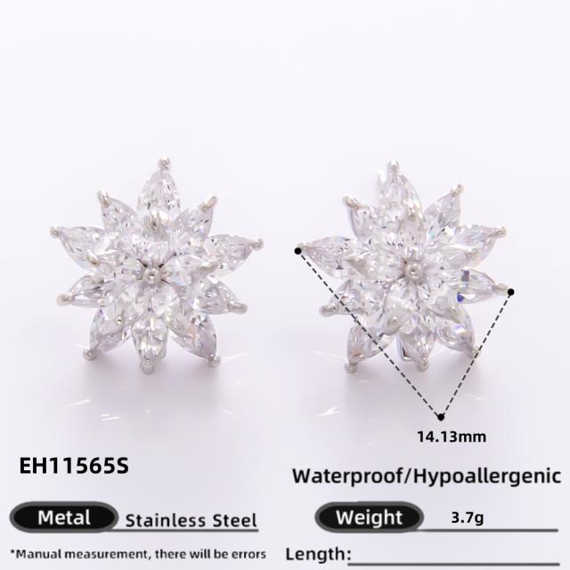 925 needle elegant diamond flower star gold plated copper earrings collection