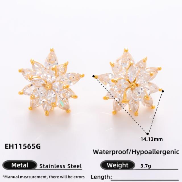 925 needle elegant diamond flower star gold plated copper earrings collection