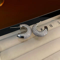 Chunky full diamond open hoop gold plated copper earrings