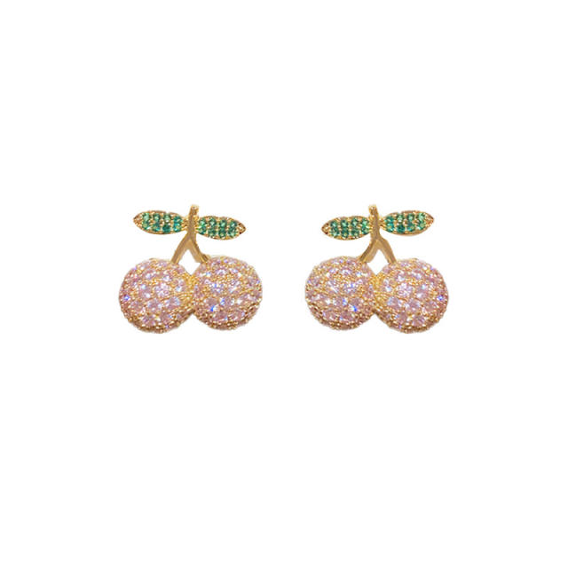 925 needle full diamond cherry sweet studs earrings
