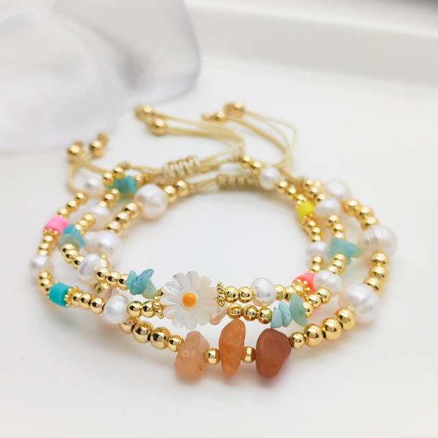 Boho daisy flower 18KG copper bead beach bracelet set