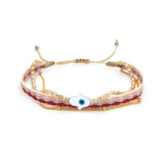 Boho colombia shell hasma hand evil eye three layer bracelet