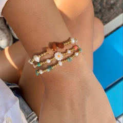 Boho daisy flower 18KG copper bead beach bracelet set