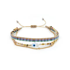 Boho colombia shell hasma hand evil eye three layer bracelet