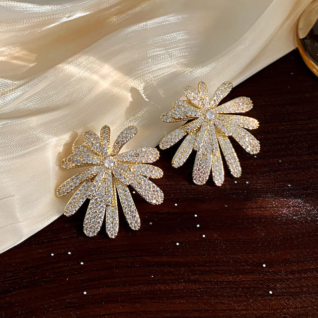 925 needle full diamond luxury firework big earrings