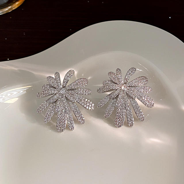 925 needle full diamond luxury firework big earrings