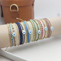 Boho colombia shell hasma hand evil eye three layer bracelet