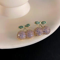 925 needle full diamond cherry sweet studs earrings