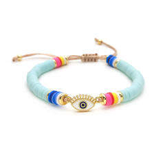 Personality evil eye colorful clay bead beach bracelet