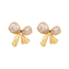 Dainty diamond bow butterfly charm stainless steel necklace earrings set