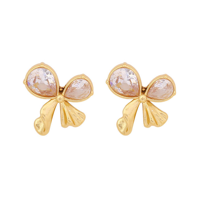 Dainty diamond bow butterfly charm stainless steel necklace earrings set