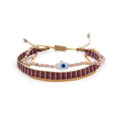 Boho colombia shell hasma hand evil eye three layer bracelet