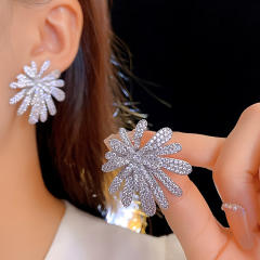 925 needle full diamond luxury firework big earrings