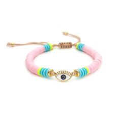 Personality evil eye colorful clay bead beach bracelet