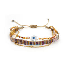 Boho colombia shell hasma hand evil eye three layer bracelet