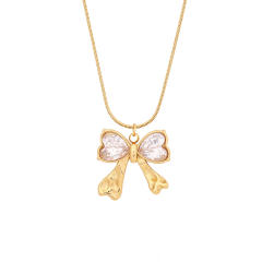 Dainty diamond bow butterfly charm stainless steel necklace earrings set