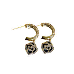 925 needle elegant camellia flower full diamond earrings