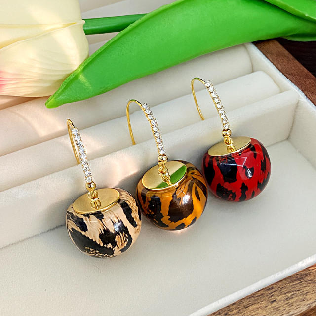 Autumn and Winter New Leopard Print Ball Diamond Earrings
