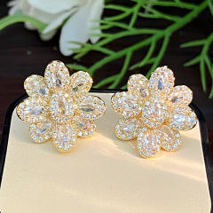 925 needle luxury diamond CZ flower studs earrings