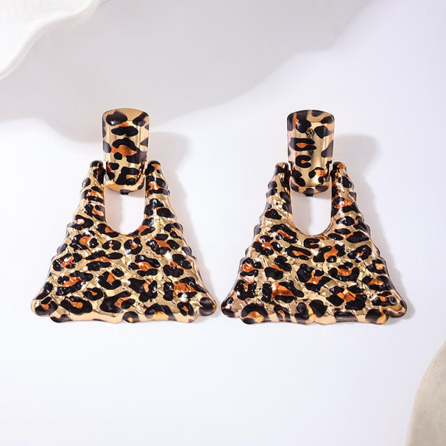 Exaggerated Metal Geometric Leopard Print Quadrilateral Women's Large Earrings