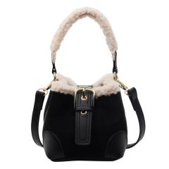 Lamb wool mini bucket bag Maillard suede vintage handbag