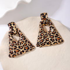 Exaggerated Metal Geometric Leopard Print Quadrilateral Women's Large Earrings