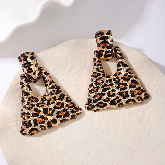 Exaggerated Metal Geometric Leopard Print Quadrilateral Women's Large Earrings