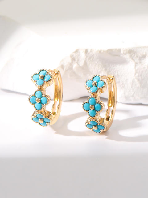 Vintage turquoise bead statement gold plated copper huggie earrings