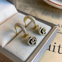 925 needle elegant camellia flower full diamond earrings