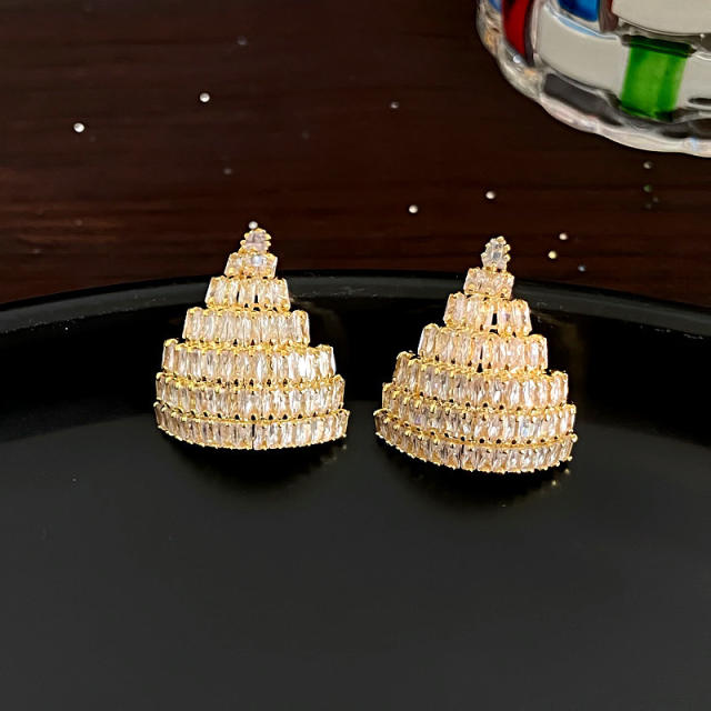 925 needle luxury diamond triangle tree shape earrings